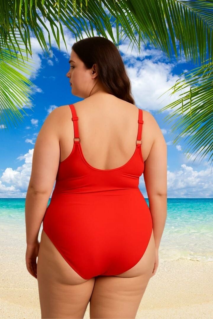 Büyük Beden Ön Toka Detaylı Toparlayıcı Mayo