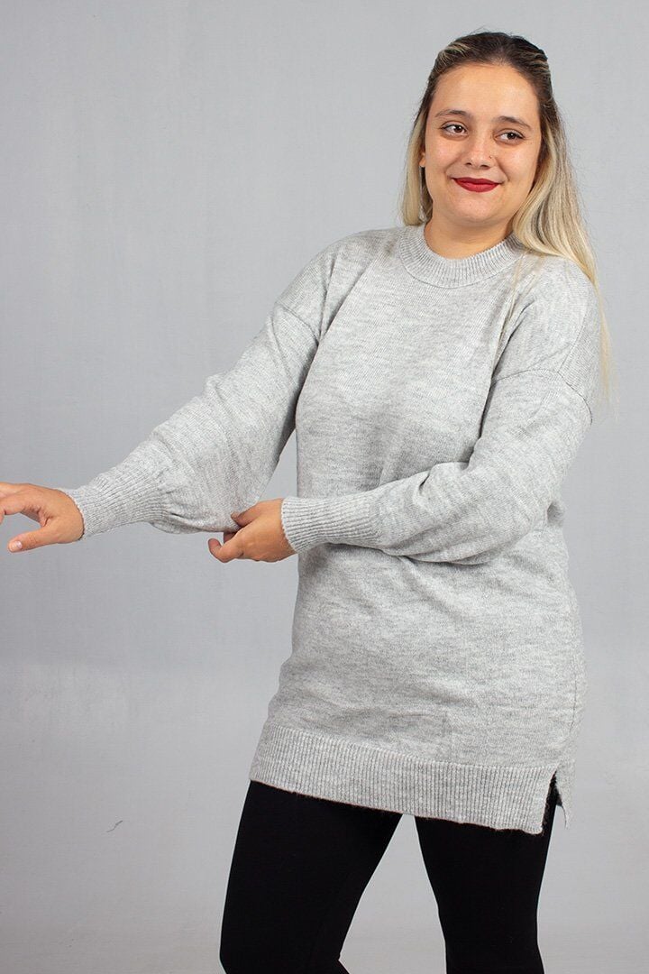 Gri Yumoş Triko Tunik Rahat Yumuşak Dokulu ve Şık Görünüm
