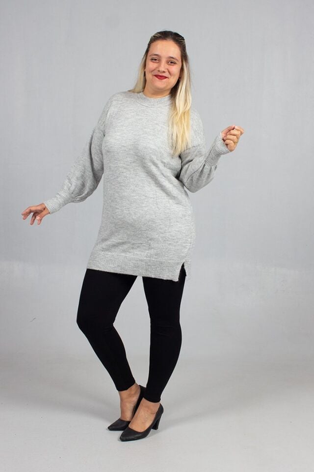 Gri Yumoş Triko Tunik Rahat Yumuşak Dokulu ve Şık Görünüm