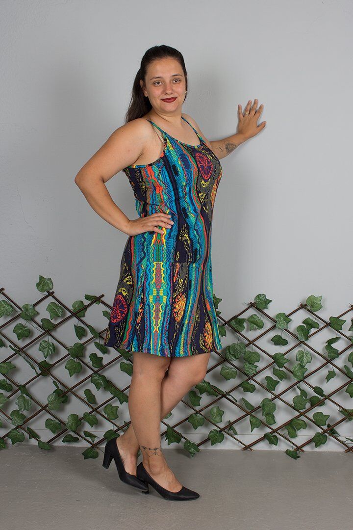 Büyük Beden Askılı Likralı Desenli Viskon Elbise