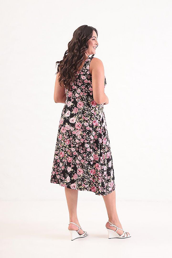 Kalın Askılı Çiçek Desenli Elbise | Likralı Viskon | Büyük Beden Yazlık Şıklık