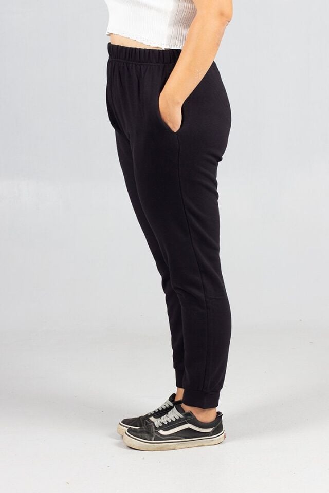 3 İplik Penye Eşofman Altı Büyük Beden Siyah | Şardonsuz Rahat Kesim