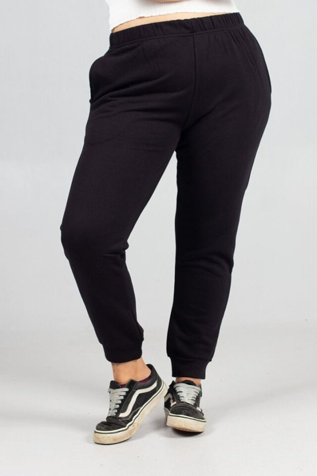 3 İplik Penye Eşofman Altı Büyük Beden Siyah | Şardonsuz Rahat Kesim