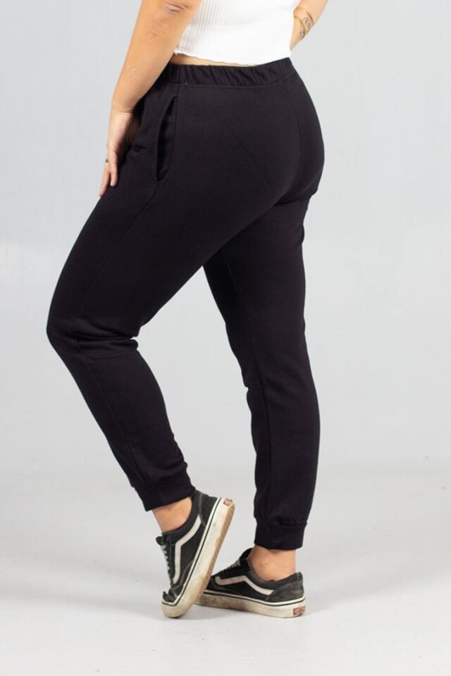 3 İplik Penye Eşofman Altı Büyük Beden Siyah | Şardonsuz Rahat Kesim