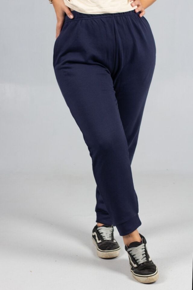 3 İplik Penye Lacivert Eşofman Altı Büyük Beden  | Şardonsuz Rahat Kesim