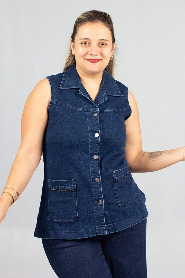 Büyük Beden Lacivert Kot Tunik Yelek – Şık ve Rahat Günlük Kombinler İçin