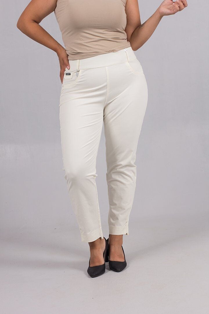 Ekru Keten Likralı Pamuklu Rahat Kesim Pantolon – 42-56 Beden Arası Büyük Konfor!