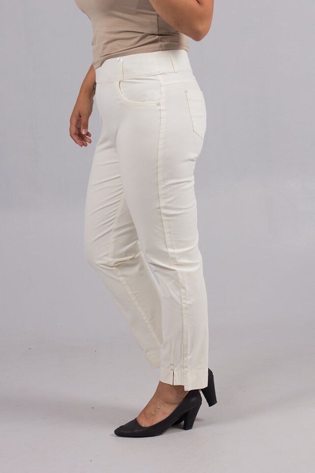 Ekru Keten Likralı Pamuklu Rahat Kesim Pantolon – 42-56 Beden Arası Büyük Konfor!