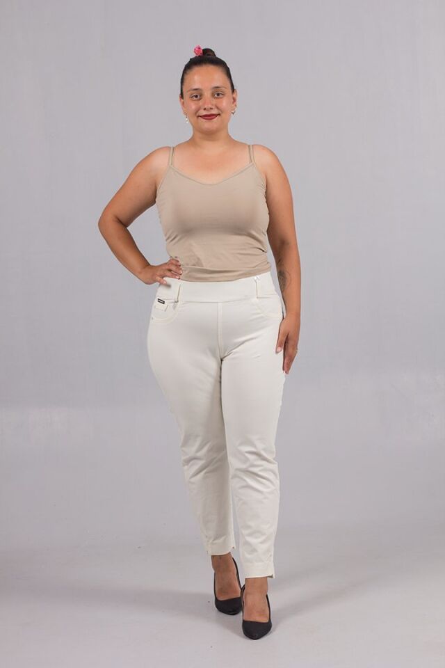Ekru Keten Likralı Pamuklu Rahat Kesim Pantolon – 42-56 Beden Arası Büyük Konfor!