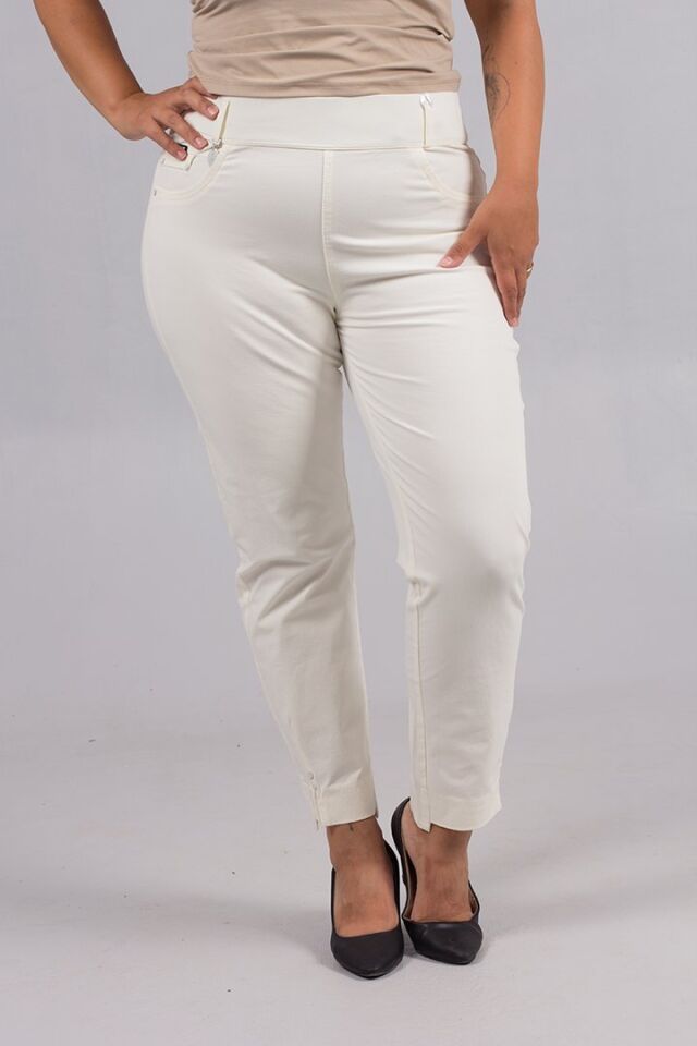 Ekru Keten Likralı Pamuklu Rahat Kesim Pantolon – 42-56 Beden Arası Büyük Konfor!