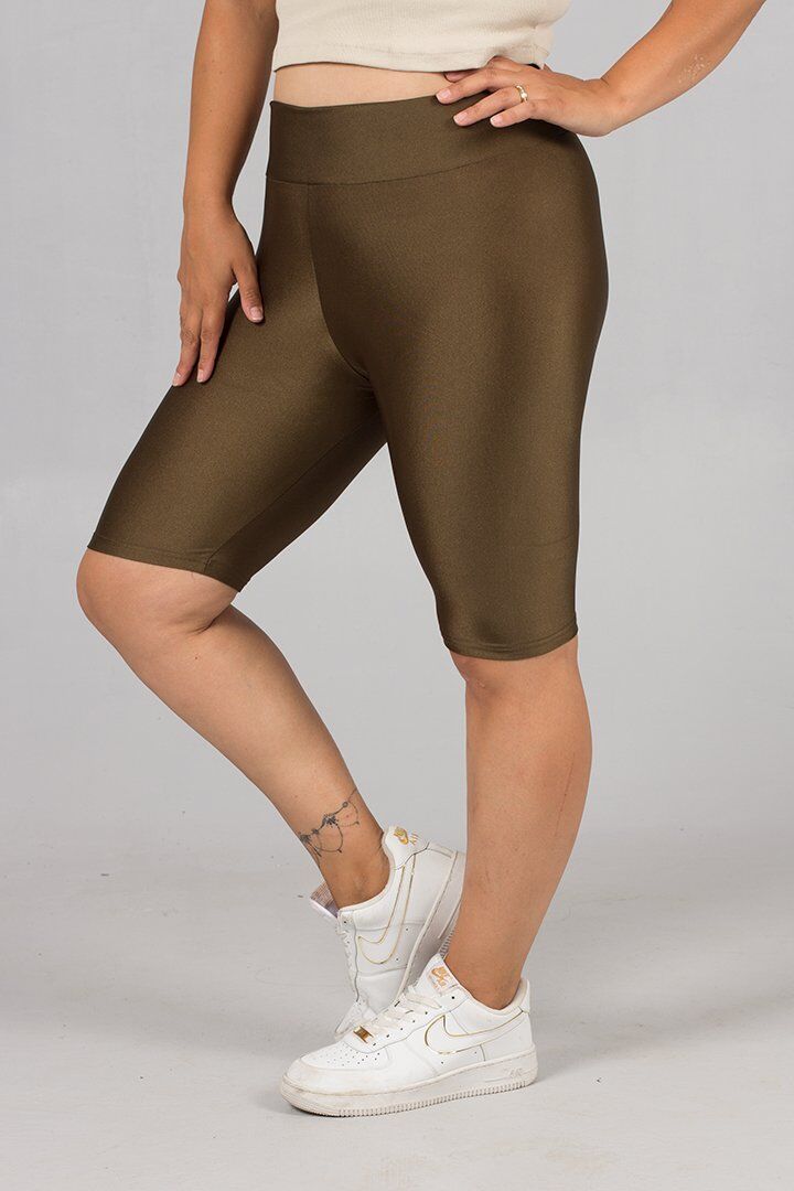 Parlak Büyük Beden Haki Disko Tayt