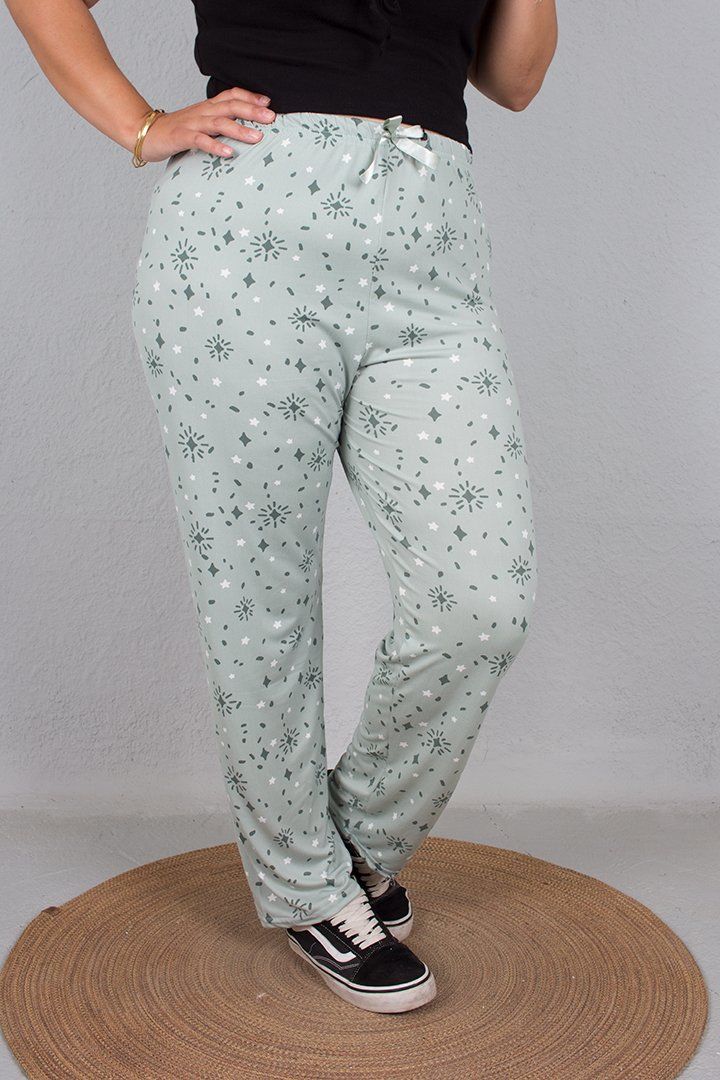 Büyük Beden Pamuklu Viskon Pijama Altı Desenli