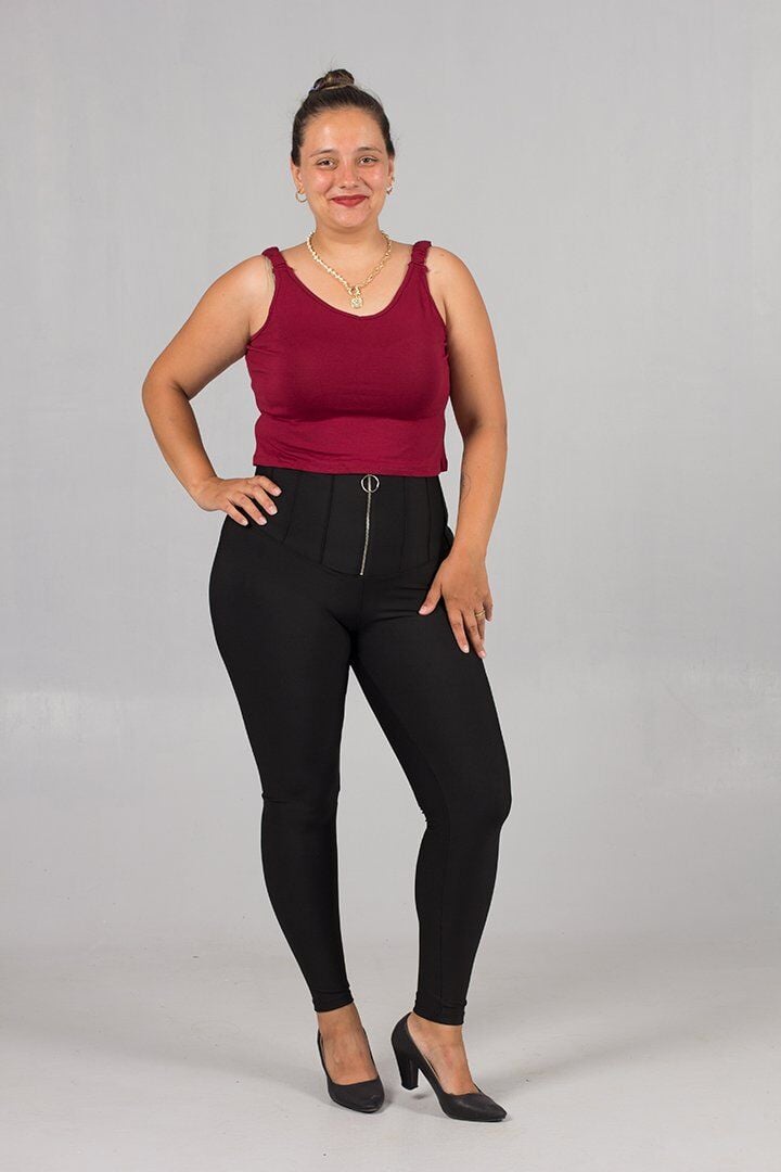 Büyük Beden Toparlayıcı Ön Fermuarlı Çelik Penye Siyah Tayt