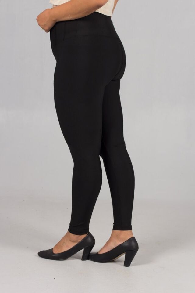 Büyük Beden Toparlayıcı Ön Fermuarlı Çelik Penye Siyah Tayt