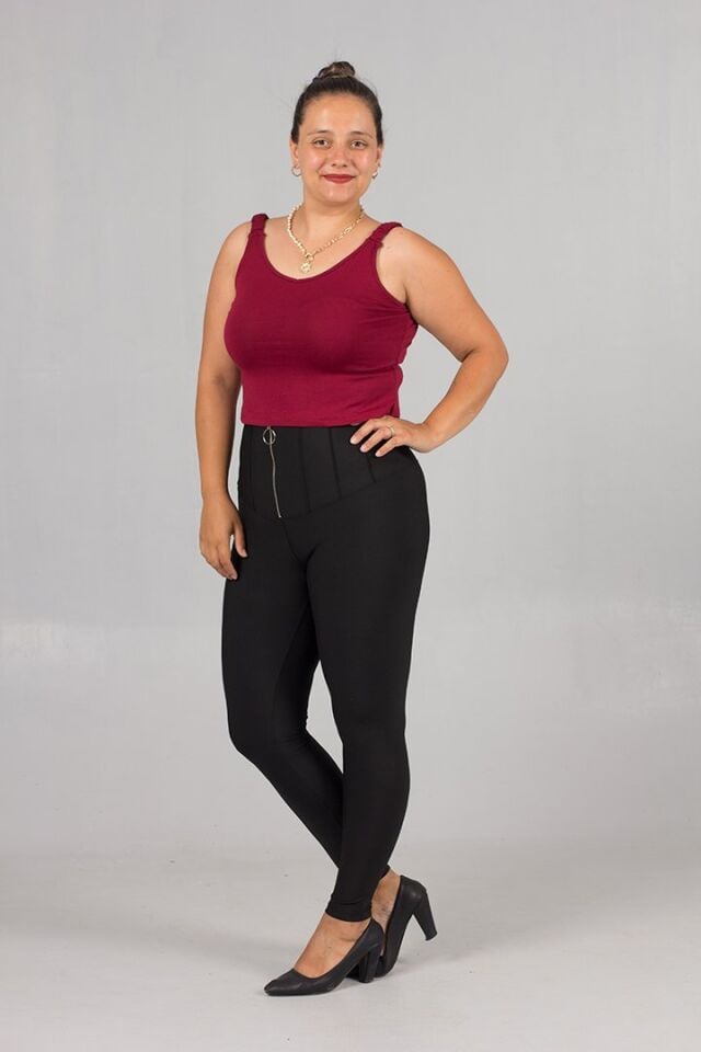 Büyük Beden Toparlayıcı Ön Fermuarlı Çelik Penye Siyah Tayt