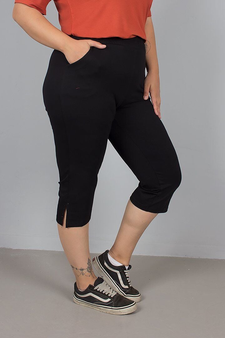 Compak Siyah Likralı Yüksek Bel Penye Kapri Pantolon