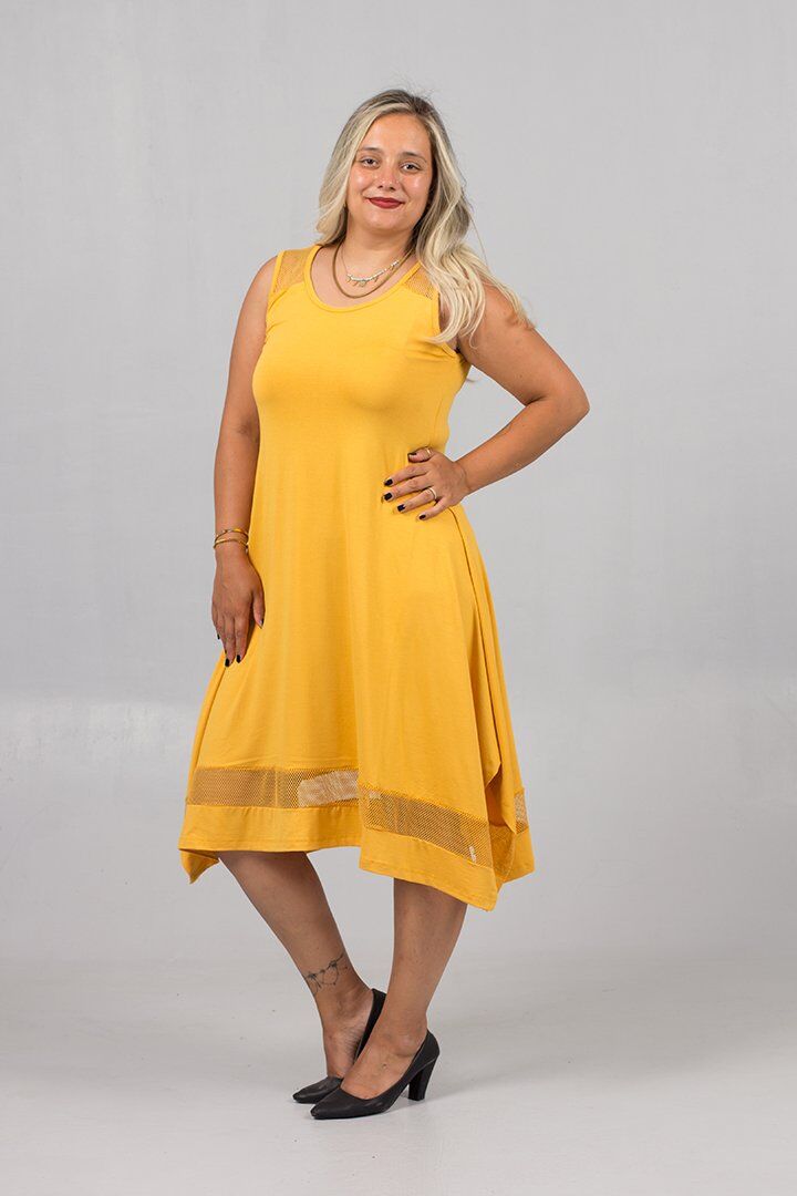 Omuz File Detaylı Belden Oturtmalı Kloş Elbise – File Etek Ucu, Büyük Beden Şık Elbise