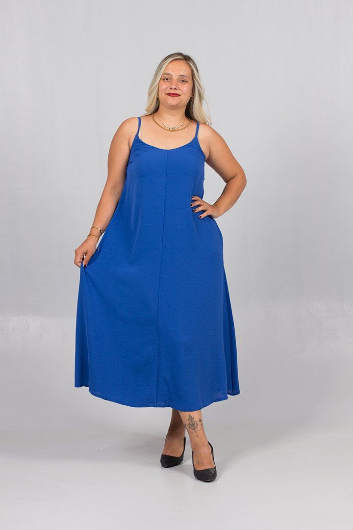 Ayarlanabilir Askılı Mavi Büyük Beden Mavi Elbise