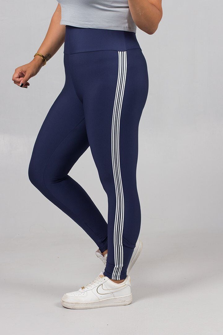 Konforlu ve Şık Büyük Beden Çizgili Lacivert Tayt