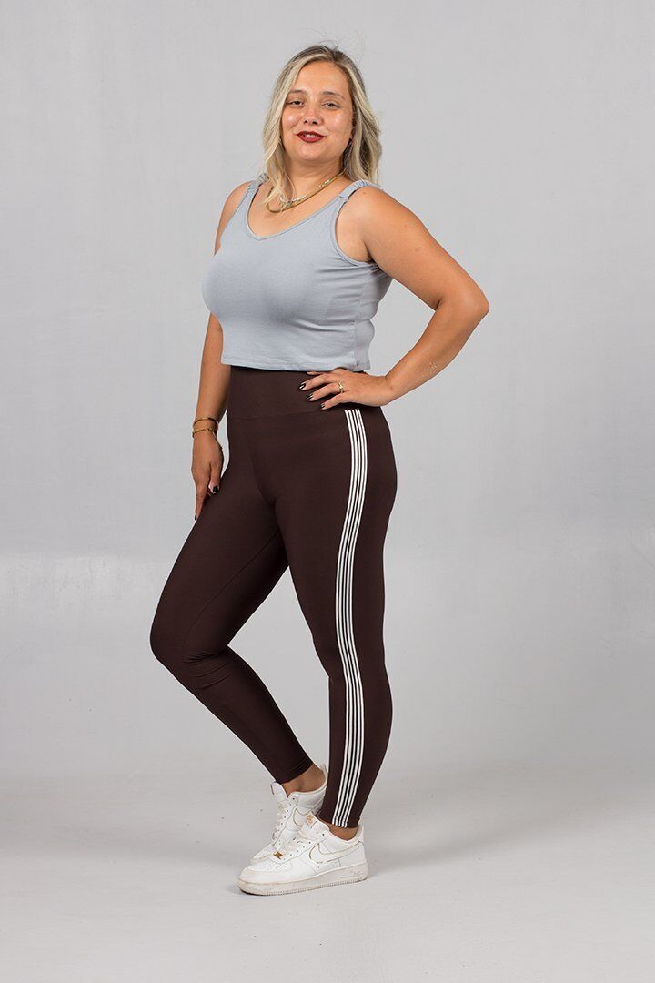 Kahverengi Beyaz Çizgili Büyük Beden Tayt