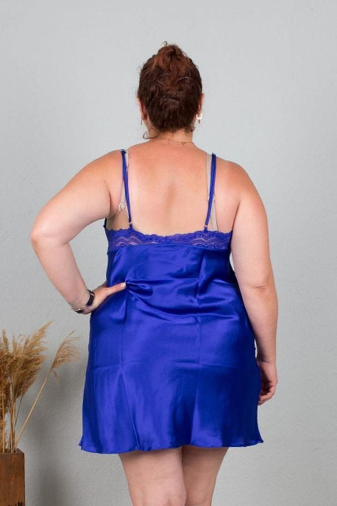 Büyük Beden Kadın Giyim 2'li Saten Mavi Takım