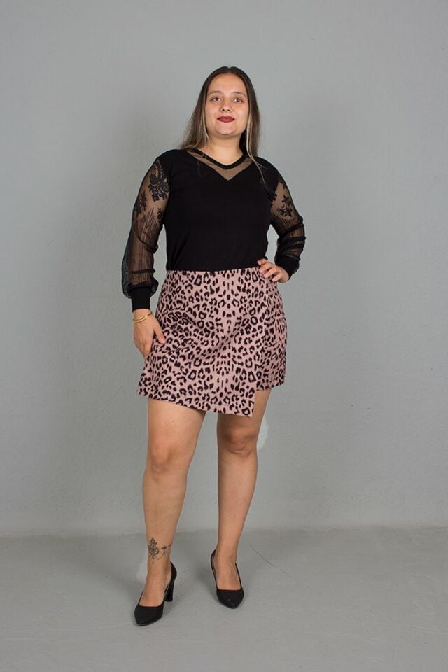 Büyük Beden Şort Etek Leopar Leopar - 44