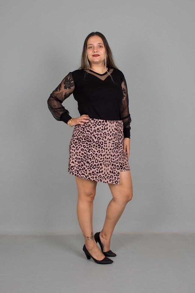 Büyük Beden Şort Etek Leopar Leopar - 44