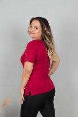Büyük Beden Yakası Beyaz Biyeli Bluz Renkli B115