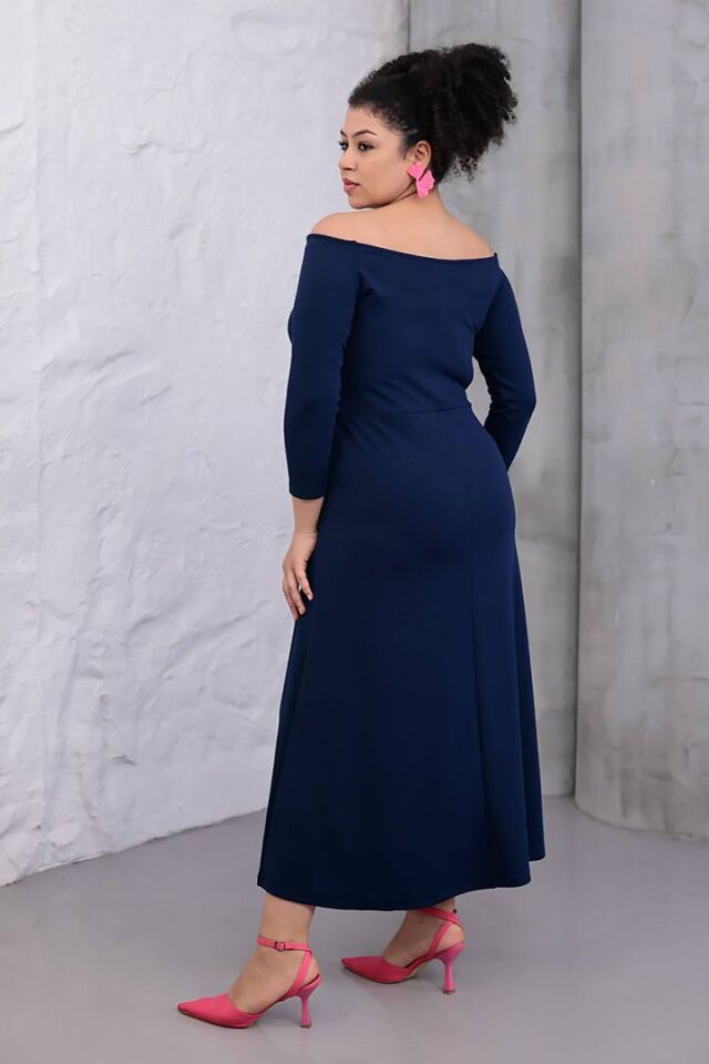 Ofis ve Davet Şıklığı: Lacivert Truvakar Kol Büyük Beden Elbise