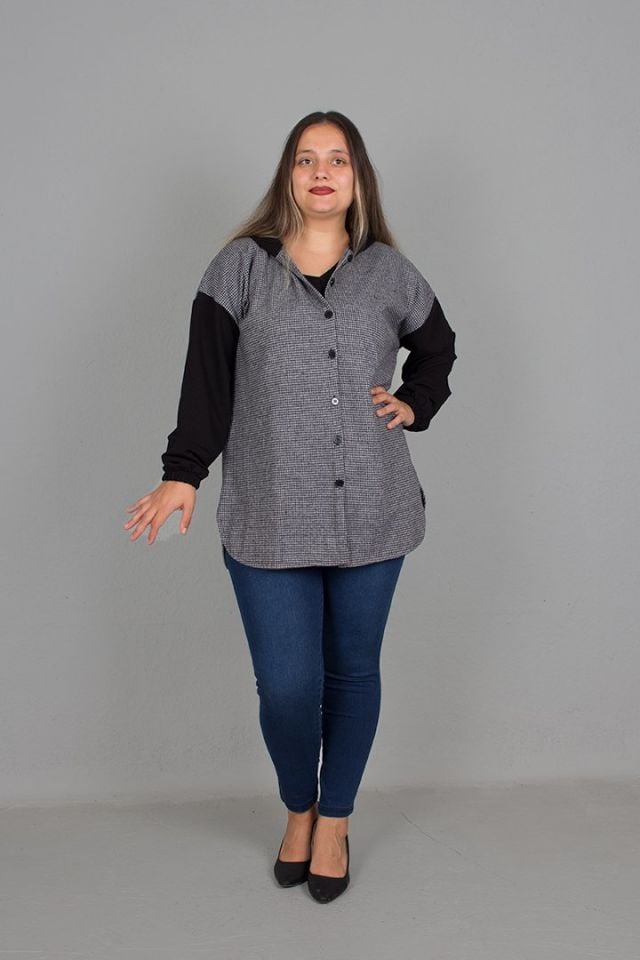 Büyük Beden Kapşonlu Oversize Gömlek