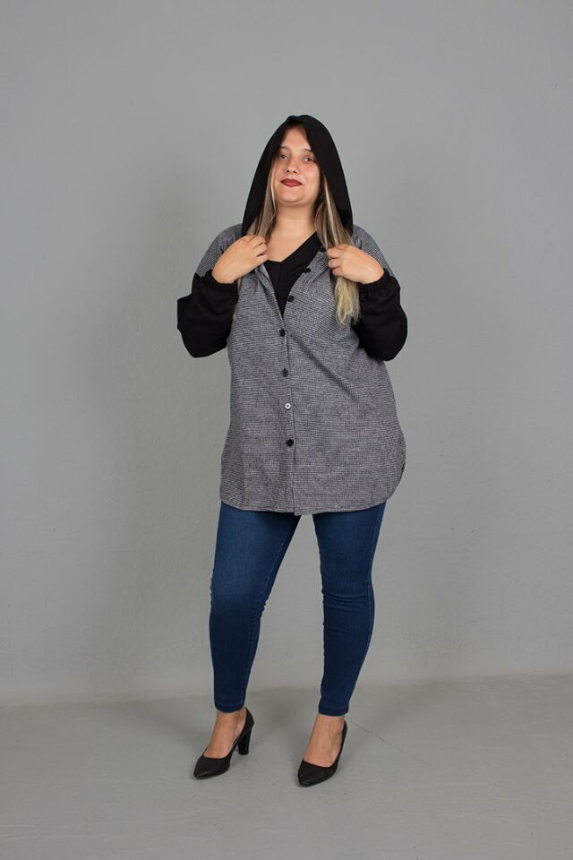Büyük Beden Kapşonlu Oversize Gömlek