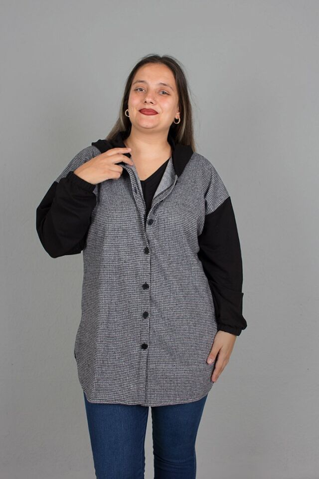 Büyük Beden Kapşonlu Oversize Gömlek
