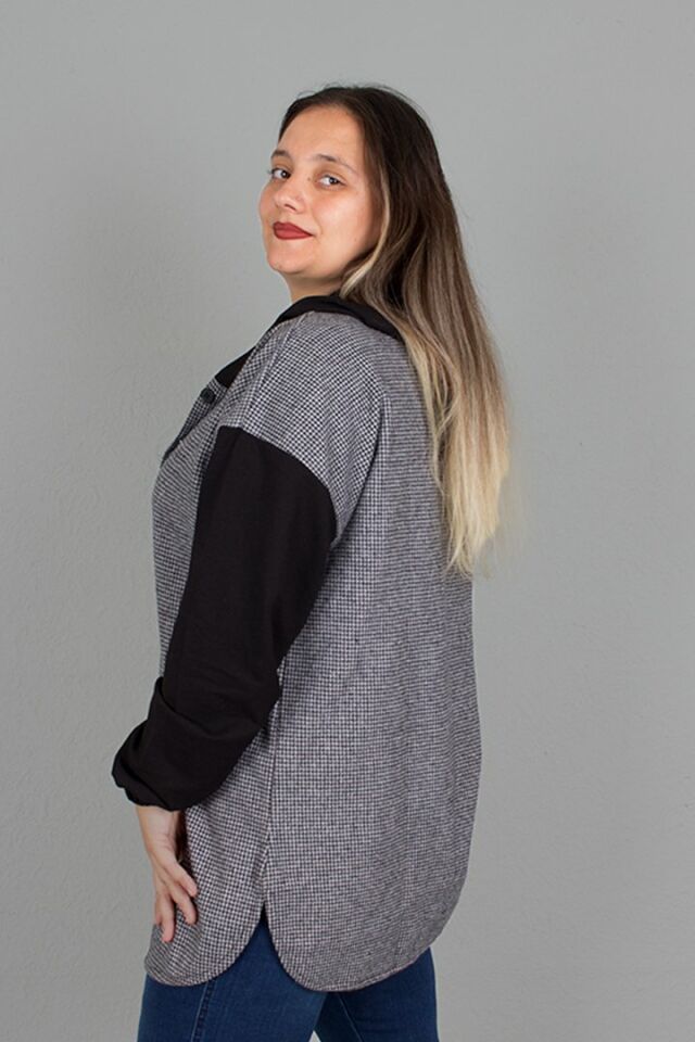 Büyük Beden Kapşonlu Oversize Gömlek