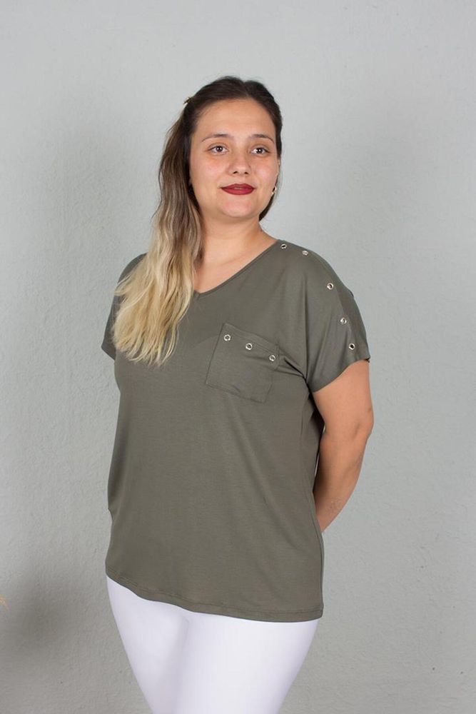 Büyük Beden Droplu V Yaka Bluz Renkli B112