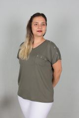 Büyük Beden Droplu V Yaka Bluz Renkli B112