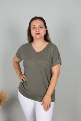Büyük Beden Droplu V Yaka Bluz Renkli B112