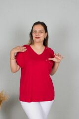 Büyük Beden Droplu V Yaka Bluz Renkli B112