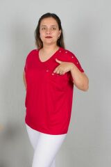 Büyük Beden Droplu V Yaka Bluz Renkli B112