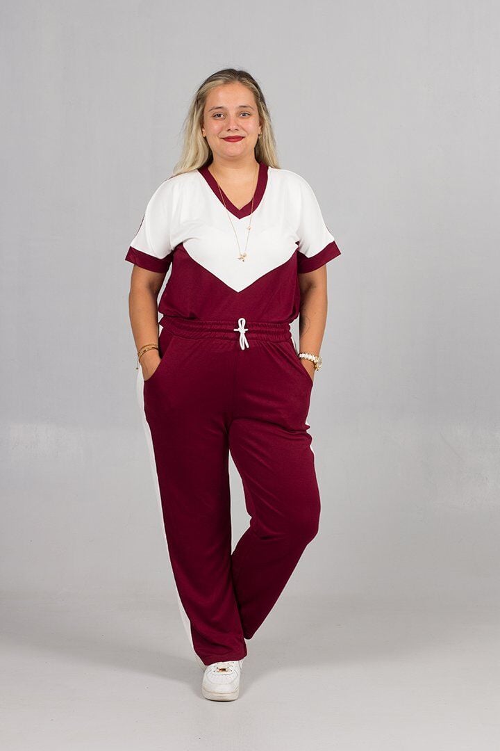 Enerji Dolu Günler İçin Likralı Penye Bordo Beyaz Eşofman Takımı