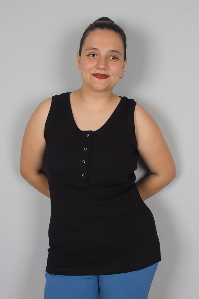 Büyük Beden Pamuk Penye Ribana Çıtçıtlı Kolsuz Tişört