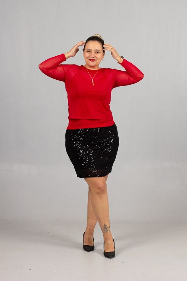 Kırmızı Büyük Beden Tül Bluz ve Askılı Atlet İkili Takım - Çekici ve Şık