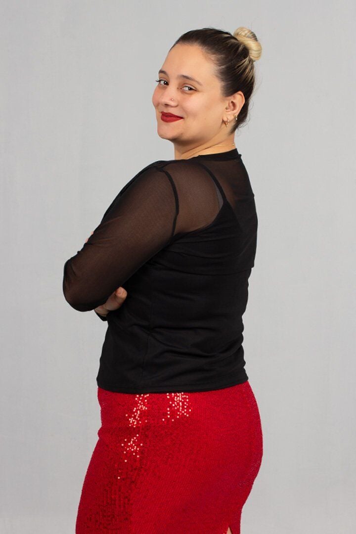 Siyah Büyük Beden Tül Bluz ve Askılı Atlet İkili Takım - Zamansız Şıklık