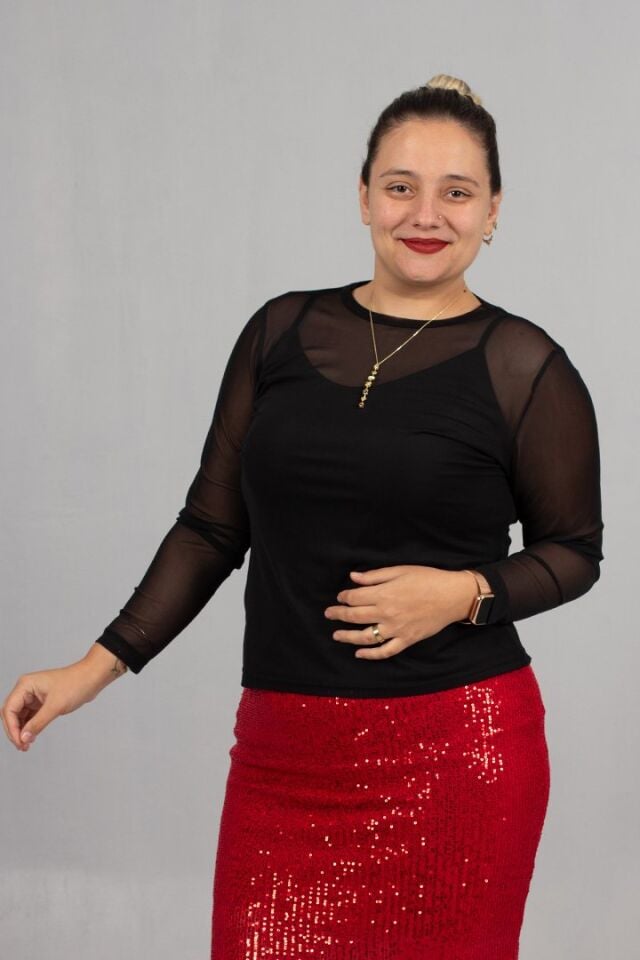 Siyah Büyük Beden Tül Bluz ve Askılı Atlet İkili Takım - Zamansız Şıklık