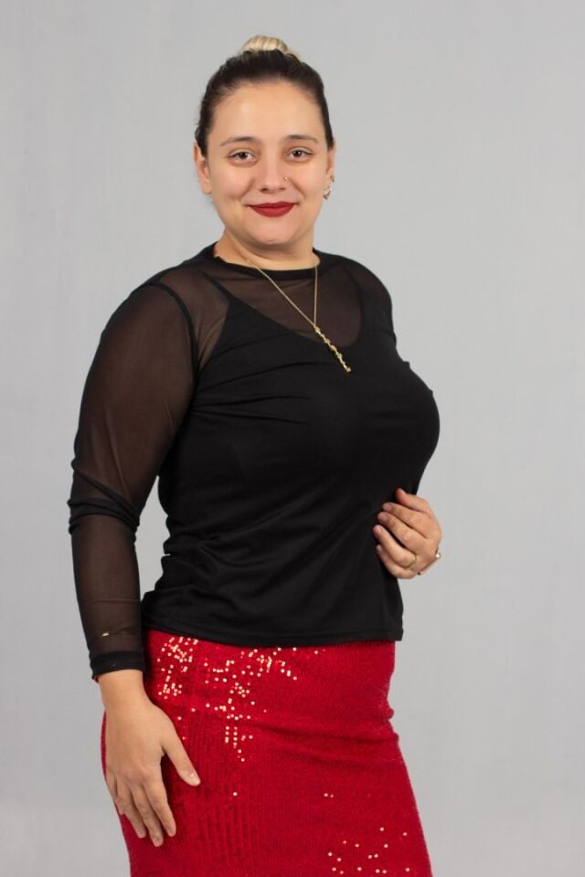 Siyah Büyük Beden Tül Bluz ve Askılı Atlet İkili Takım - Zamansız Şıklık