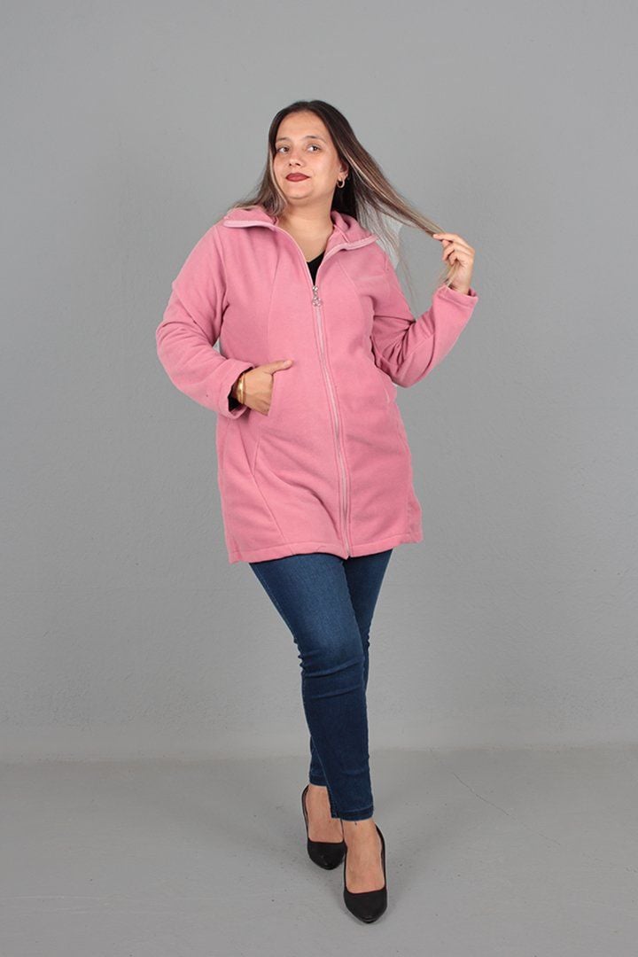 Büyük Beden Gömlrk Yaka Polar Mont Pembe Pembe - 2XL