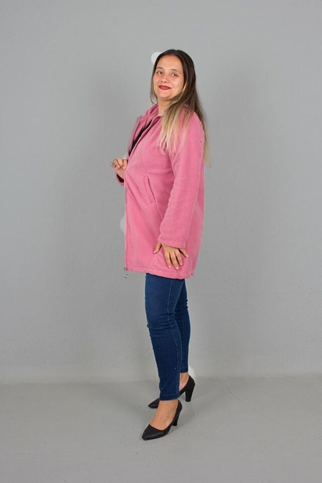 Büyük Beden Gömlrk Yaka Polar Mont Pembe Pembe - 2XL