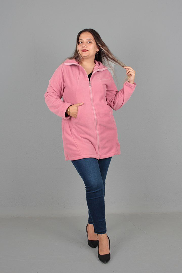 Büyük Beden Gömlrk Yaka Polar Mont Pembe Pembe - XL