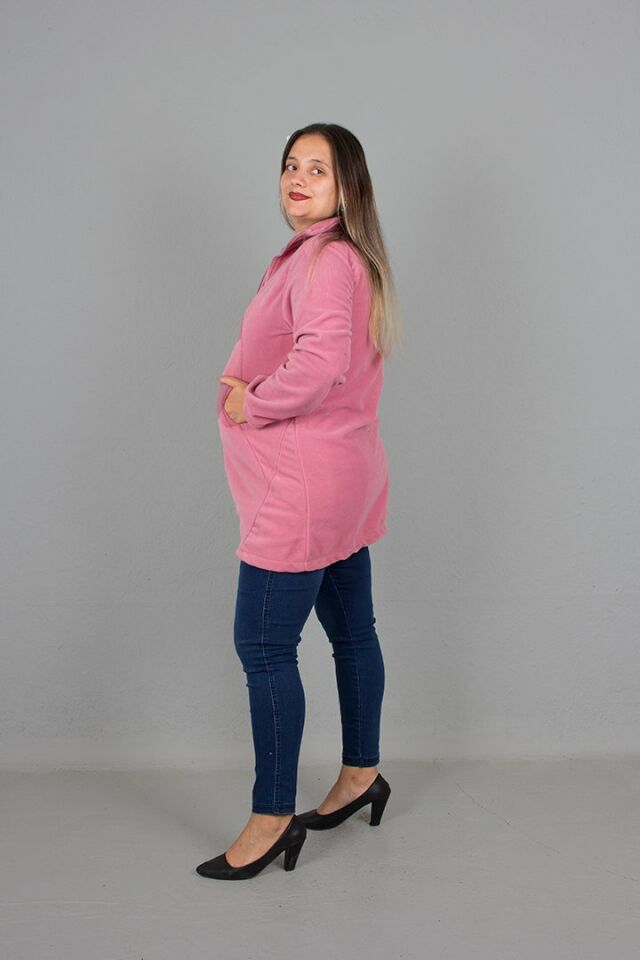 Büyük Beden Gömlrk Yaka Polar Mont Pembe Pembe - XL