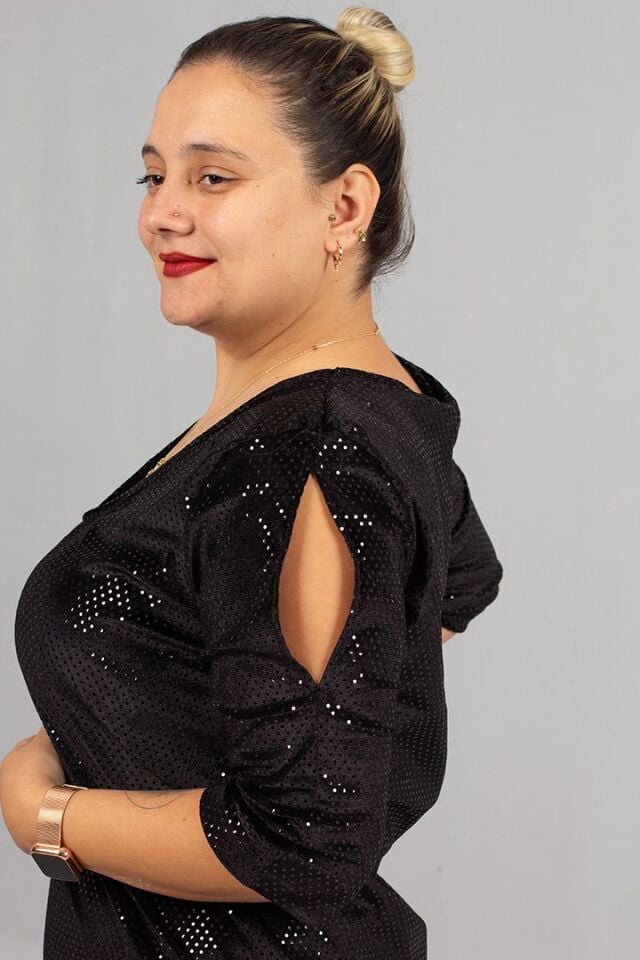 Lüks Kadife Balık Pulu Desenli Büyük Beden Siyah Elbise