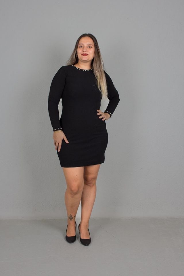 Büyük Beden Yaka Ve Kol İnci Detaylı Siyah